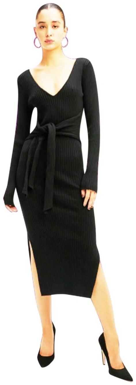 Good American Women's Sz 5 US 2X Bodycon Midi Sweater Dress Side Slits Black NWT
